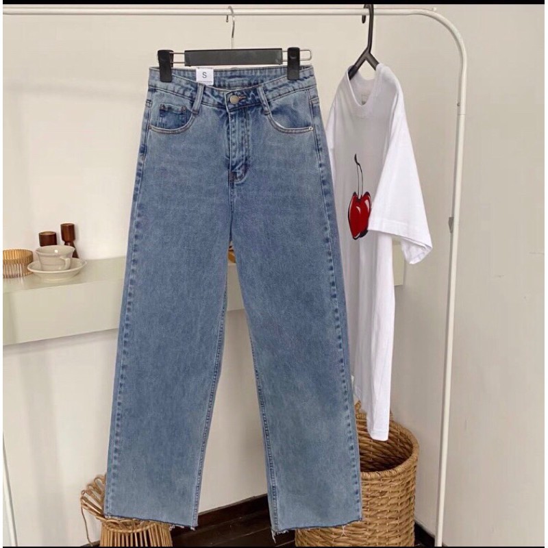 Quần jean bò ống rộng suông xuông nữ jeans cạp cao phong cách Hàn Quốc sành điệu style năm 2021j