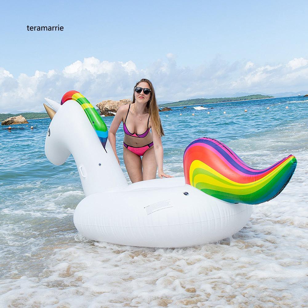 TM♥Inflatable Rainbow Unicorn Water Float Ride-on Swimming Pool Lounger Beach Raft