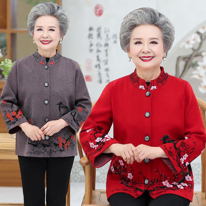 Phụ nữ trung niên và cao tuổi áo len đan mùa thu bà ngoại 60-70 tuổi áo len bà mẹ mùa xuân và mùa thu quần áo người già