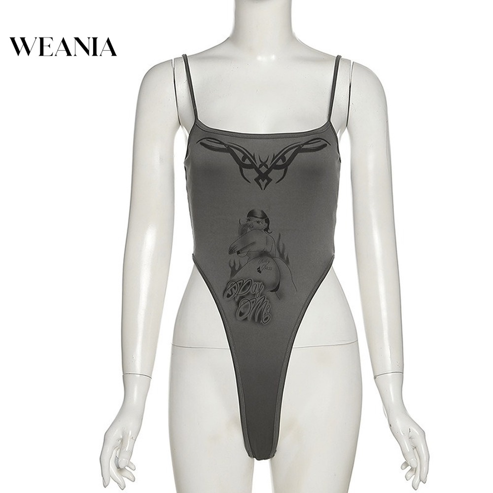 Bộ Áo Liền Quần Hai Dây Hở Lưng In Họa Tiết Gợi Cảm Cho Nữ D0402