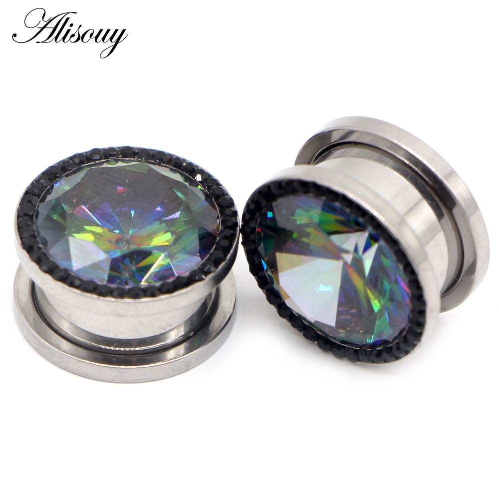 Alisouy Set 2 Khuyên Tai Thép Không Gỉ Đính Đá zircon Nhiều Màu Sắc