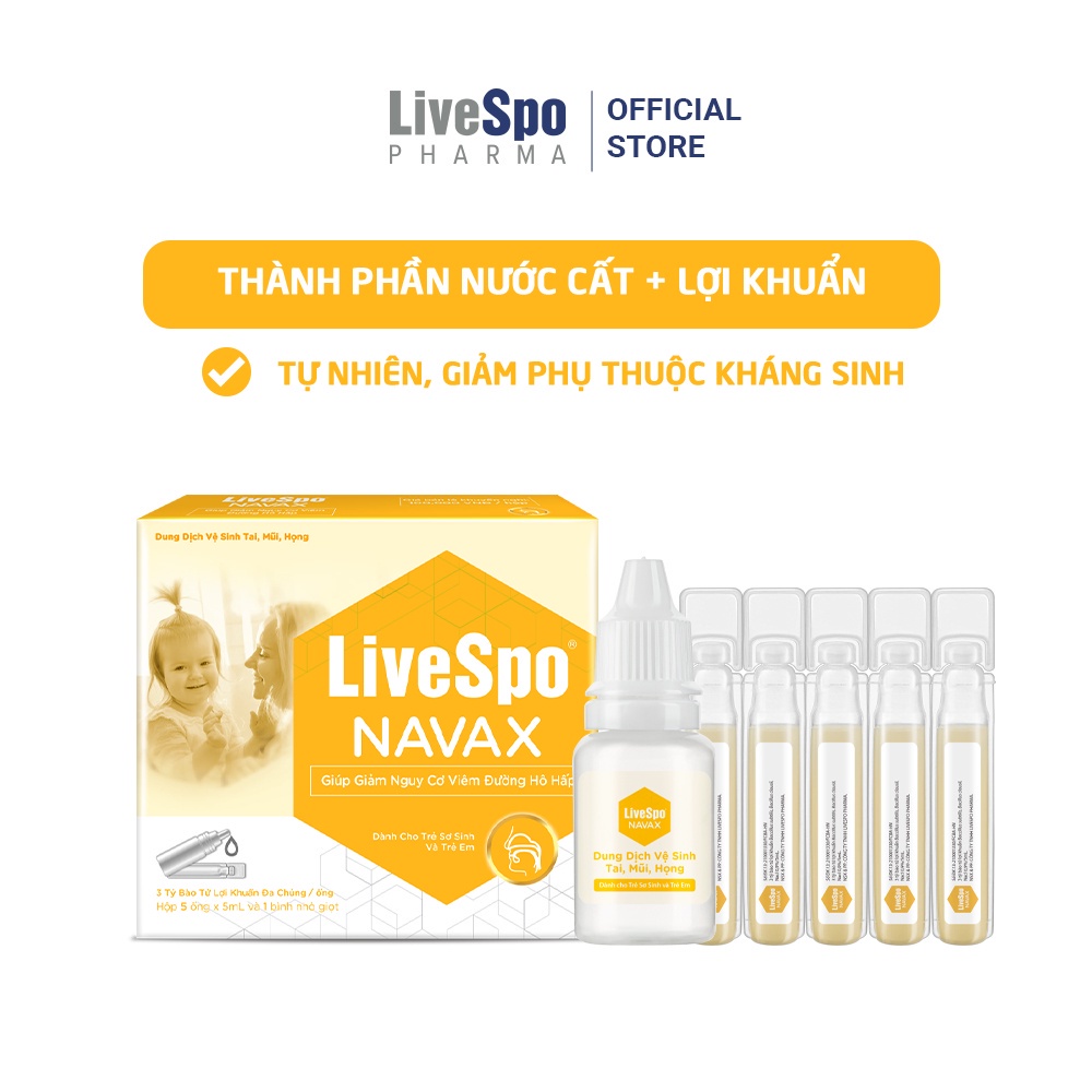 Combo nước muối sinh lý bào tử lợi khuẩn LiveSpo Navax Family - Dành cho gia đình 5 ống x 5ml, nước muối sinh lý bào tử