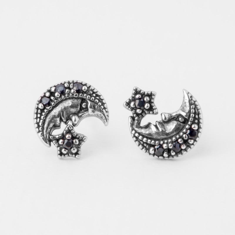 Bông Tai Bạc Nữ 925 - Hoạt Tiết Mặt Trăng Bình Yên -Oxidize Cá Tính-KaT Jewelry