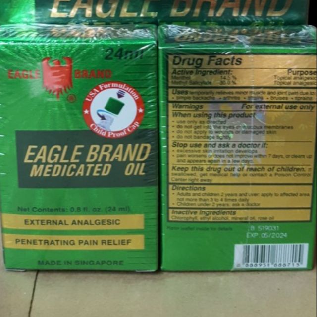 Dầu gió xanh con ó Eagle Brand Medicated Oil 24ml 2 Nắp của Mỹ