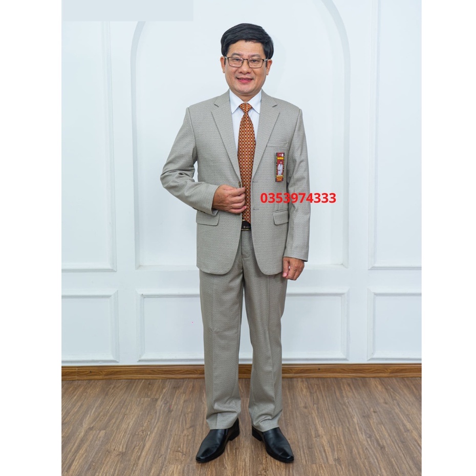Bộ Vest Nam Trung Niên.vest Trung Tuổi dáng suông hai khuy