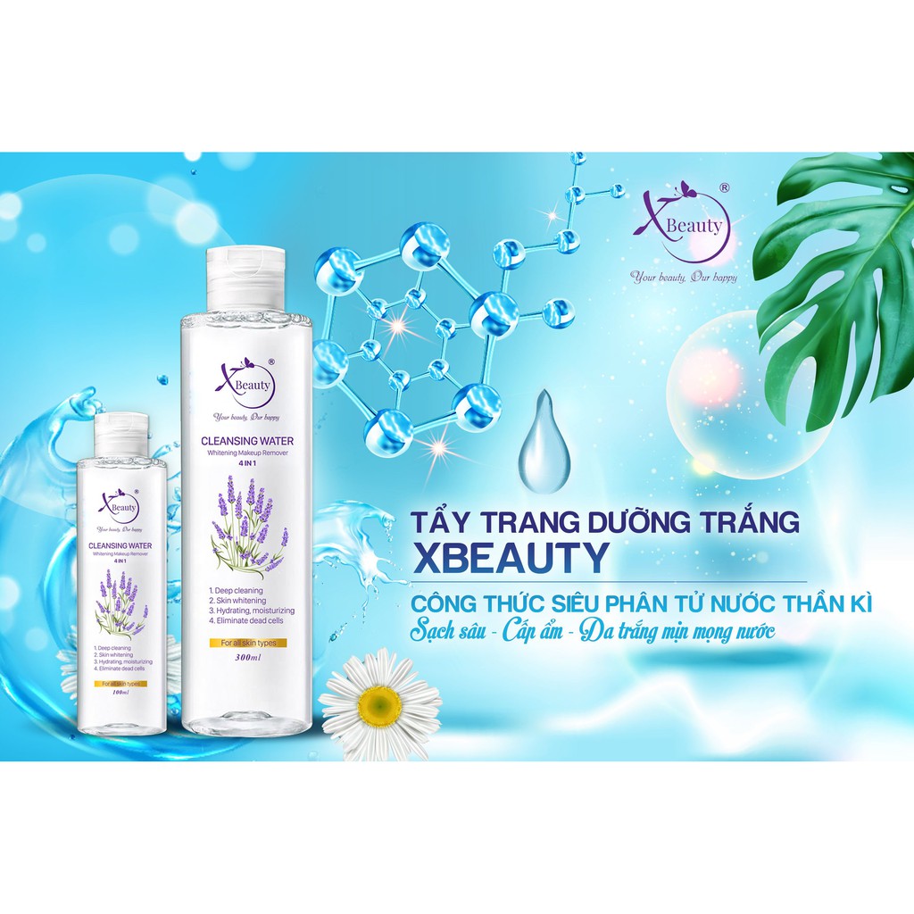 Nước tẩy trang XBeauty dưỡng trắng ngừa mụn cho mọi loại da XBEAUTY CLEANSING WATER 4 in 1 (100ML/300ML). Micellar Water