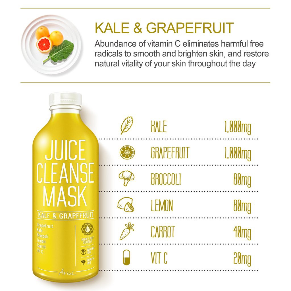 Mặt Nạ Ariul Juice Cleanse Làm Sáng Da Chiết Xuất Cải Xoăn &amp; Bưởi 20ml