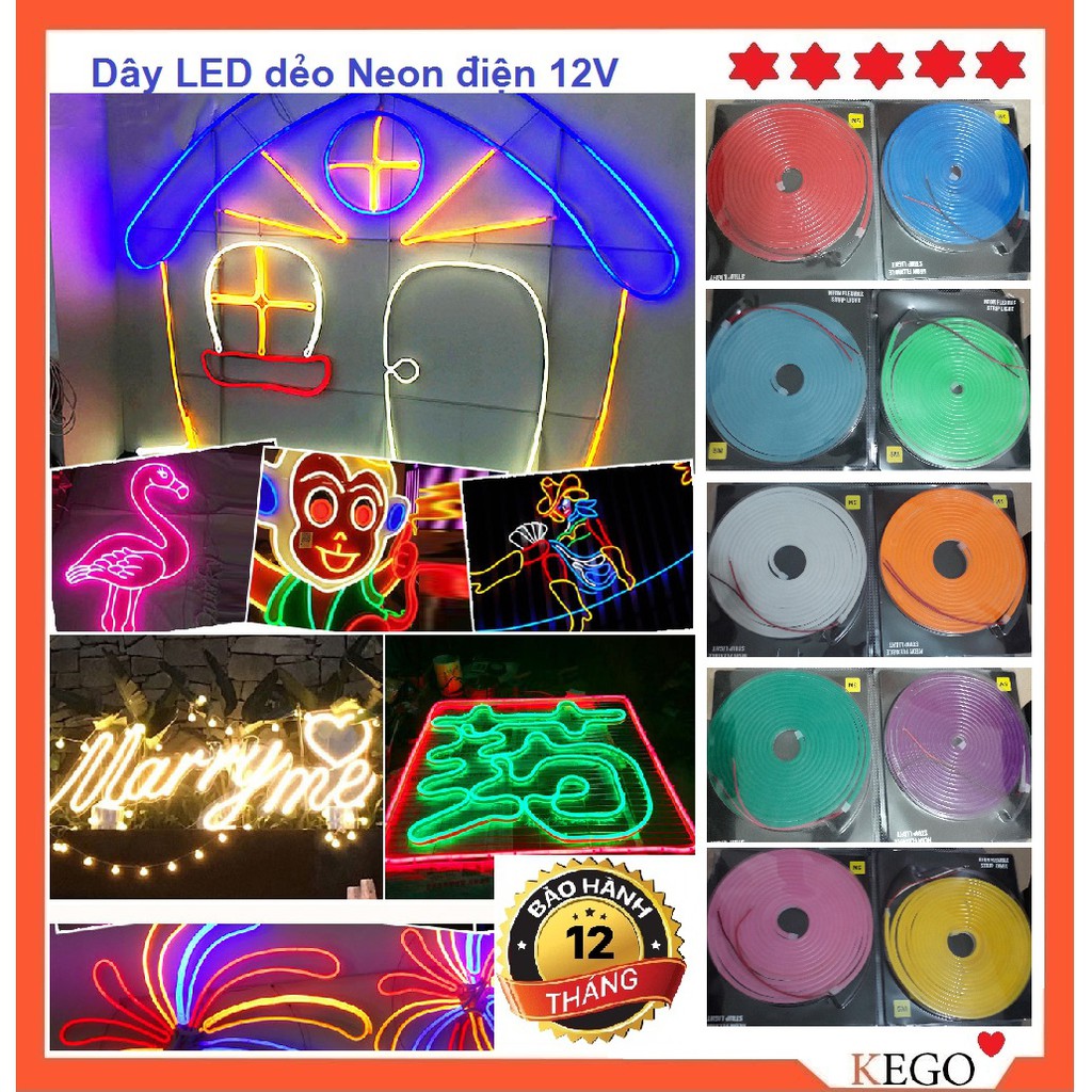 Set dây đèn LED dẻo Neon flex + Nguồn 12V dùng uốn chữ, trang trí ô tô, xe máy
