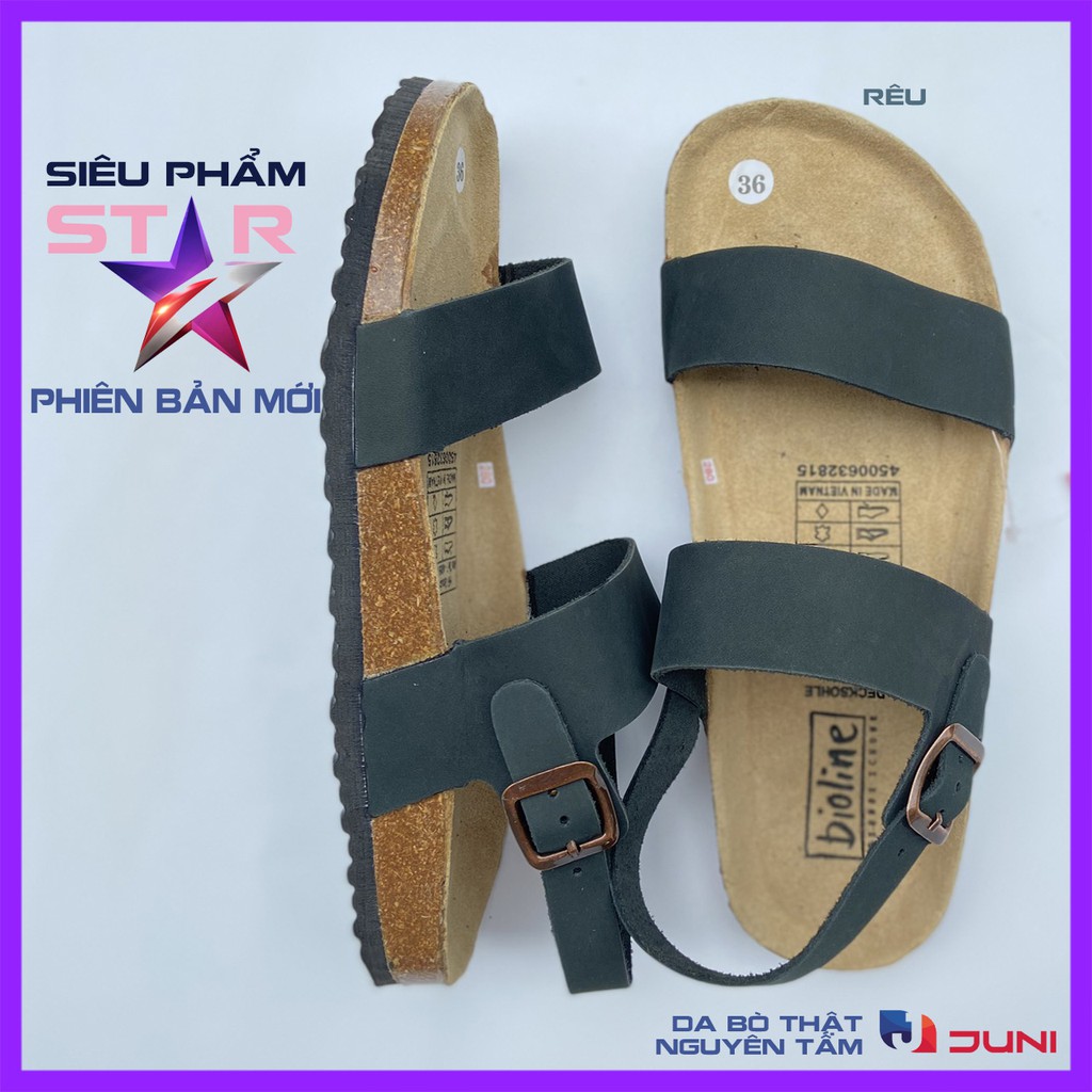 [PHIÊN BẢN MỚI] J15 - Dép sandal da bò quai ngang Unisex - Da bò nguyên tấm, đế trấu - Juni Store