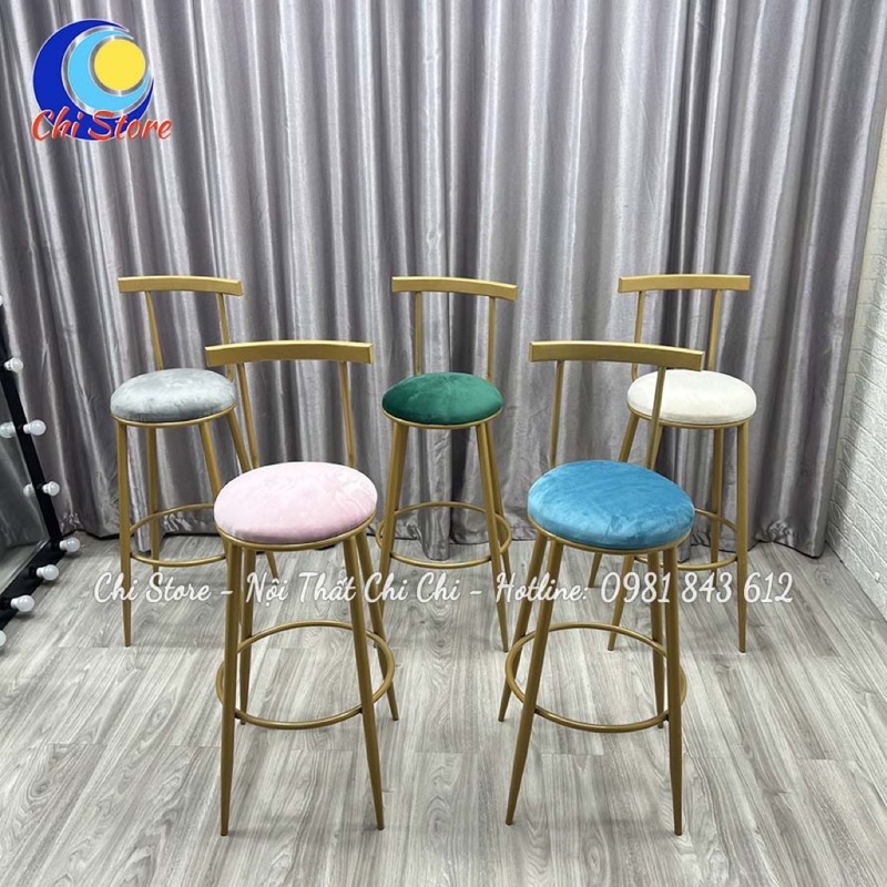 Ghế Bar Tựa Lưng Sang Chảnh, Ghế Trang Điểm, Makeup Chân Vàng Gold Tĩnh Điện Độ Bền Cao