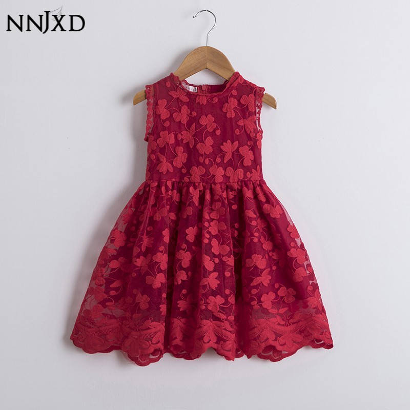NNJXD Đầm dáng xòe kiểu công chúa phối ren dễ thương cho bé gái