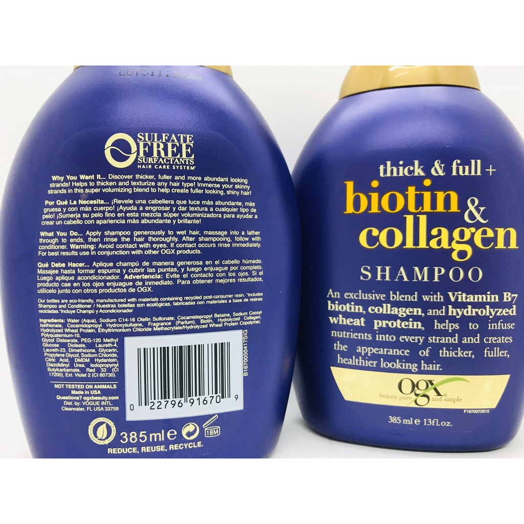 Dầu Gội Dầu Xả OGX Biotin &amp; Collagen 385ml Mỹ