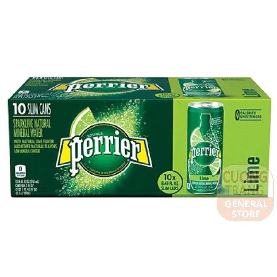 Nước giải khát sản xuất từ nước khoáng Perrier, hương chanh vàng, hương chanh xanh, hương đào 250ml