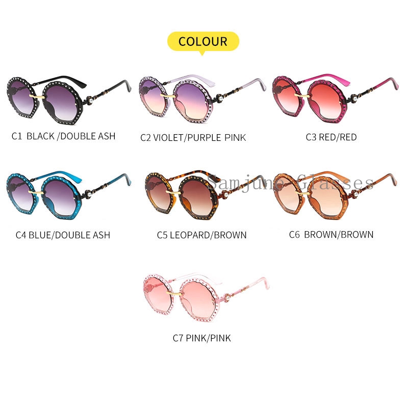 Kính mát Samjune gọng tròn bằng kim loại đính ngọc trai giả sang trọng cho nữ