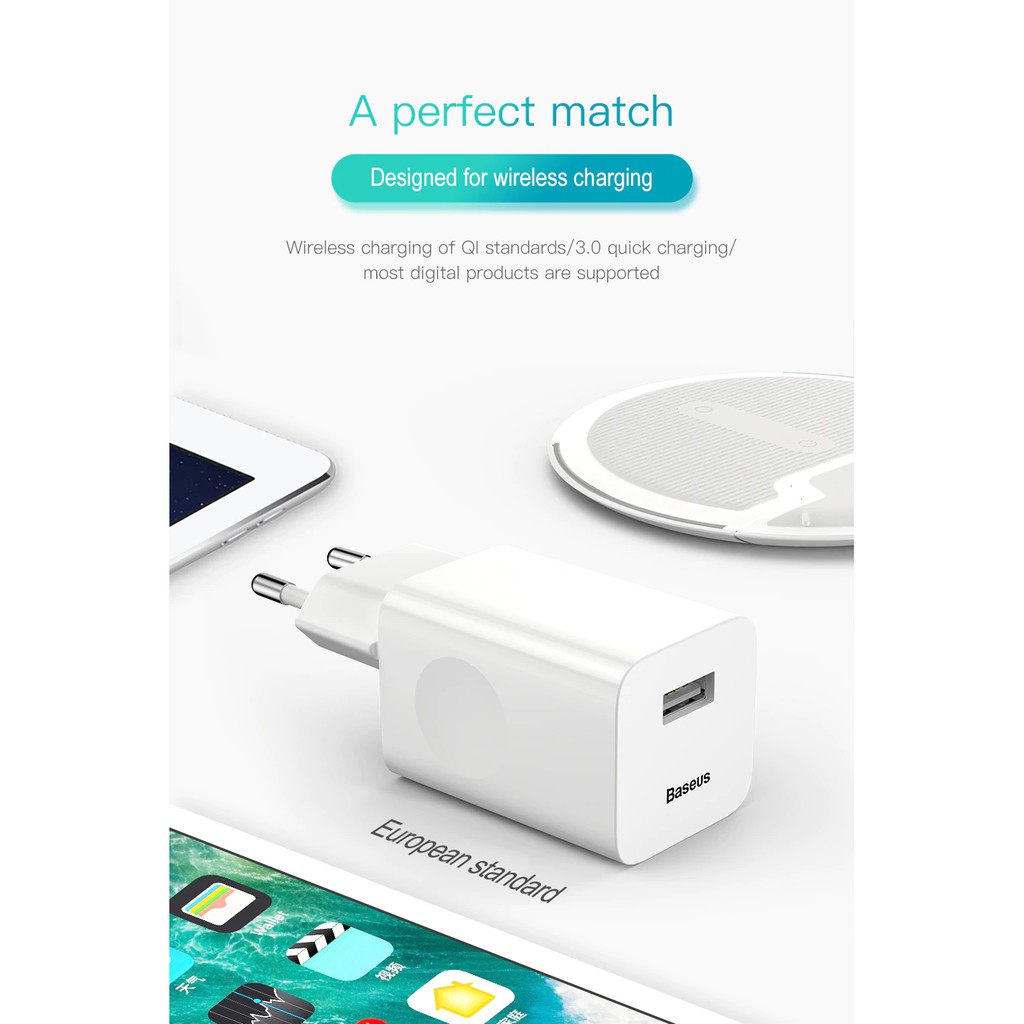 Củ sạc nhanh thần thánh Baseus Tuyệt đối an toàn cho người sử dụng mã Travel Quick Charge 3.0 24W sạc 50% trong 30 phút