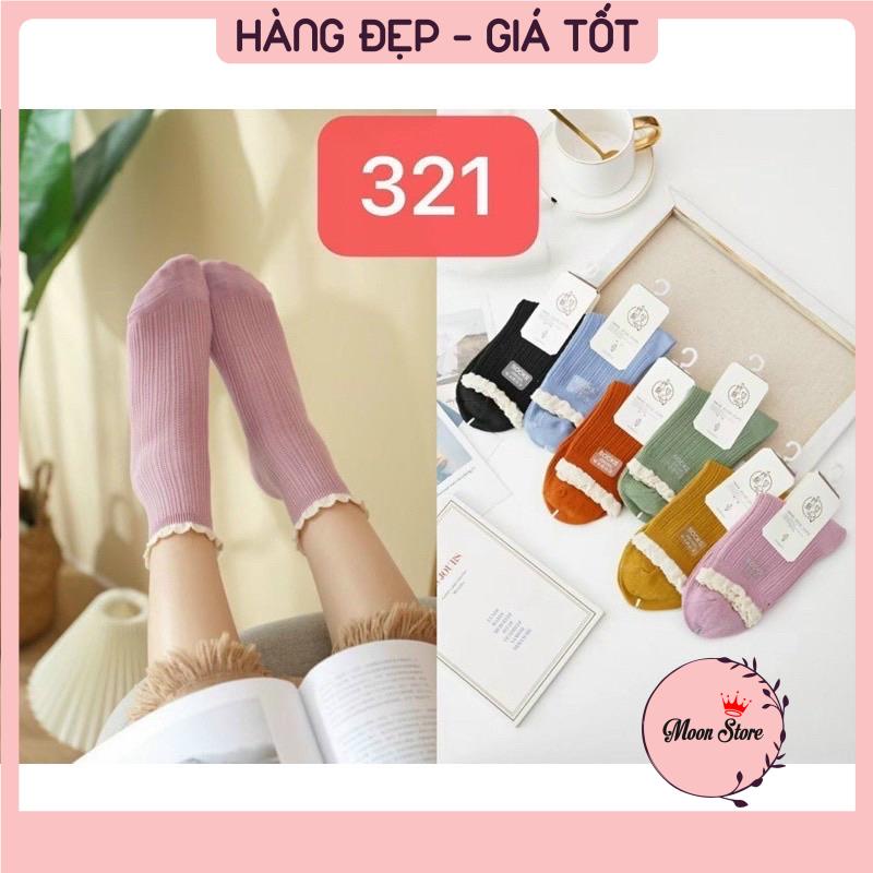 Set 5 tất vớ nữ cổ cao len gân bèo nhún phối ren siêu xinh cho bạn nữ BT321