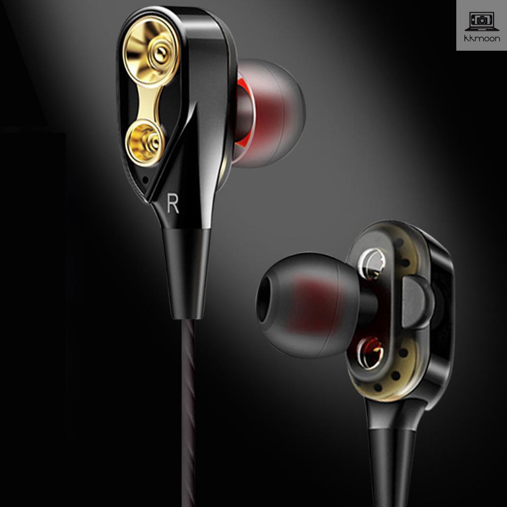 Dual-Dynamic Quad-core 3.5mm Noise Isolation Sport In-ear Earphone with Microphone and Subwoofer Earphone for Universal Mobile Phone Flexible