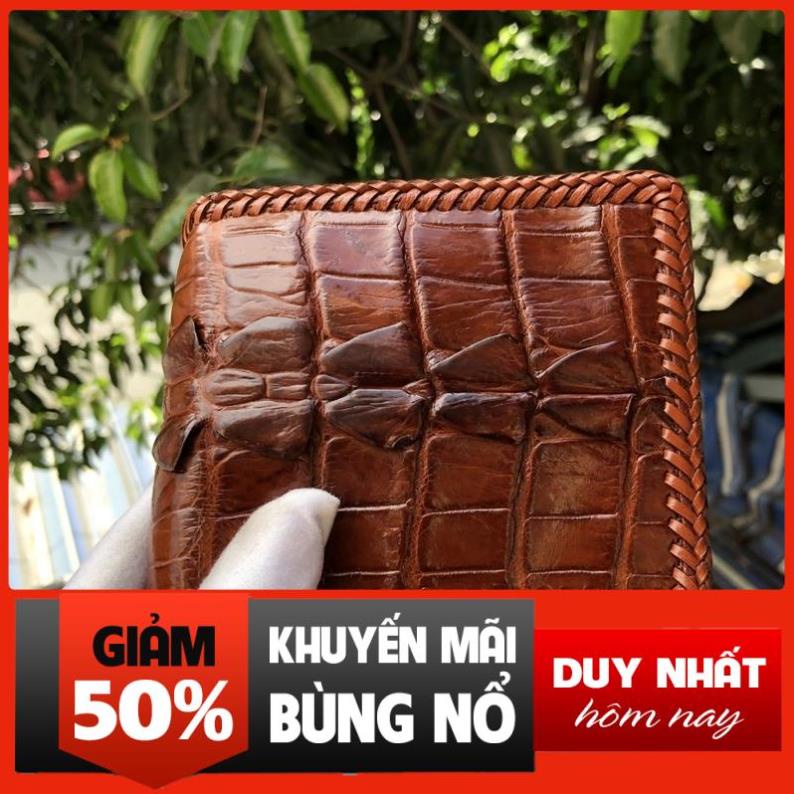SALE Ví đuôi vây cá sấu 2 mặt da cá sấu đan viền thủ công