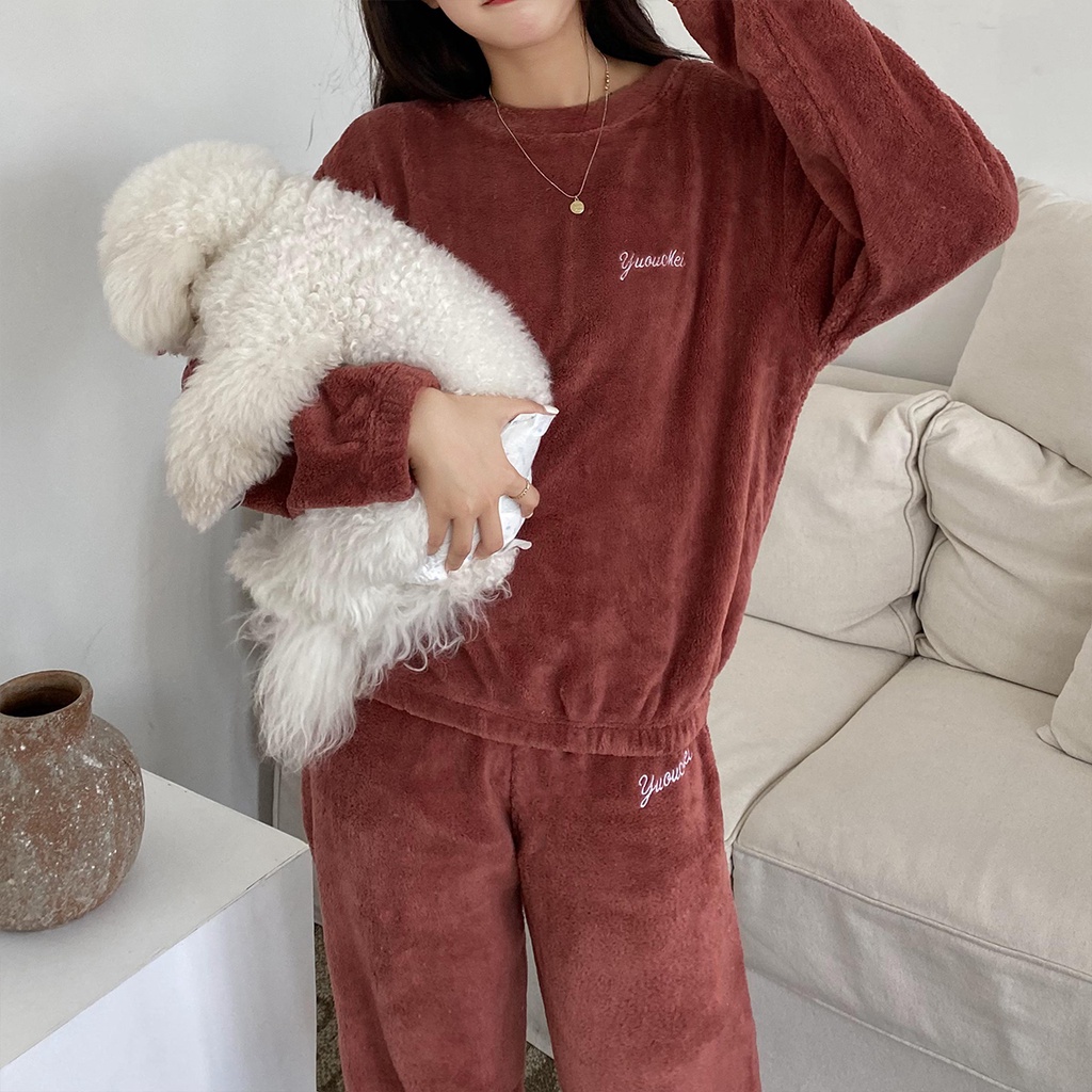 Bộ đồ ngủ Pure Cube vải nỉ dày giữ ấm mùa đông thời trang cho nữ