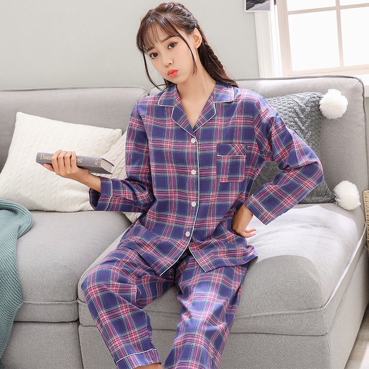 Bộ Đồ Ngủ Cotton Tay Dài Kẻ Sọc Xinh Xắn Cho Nữ