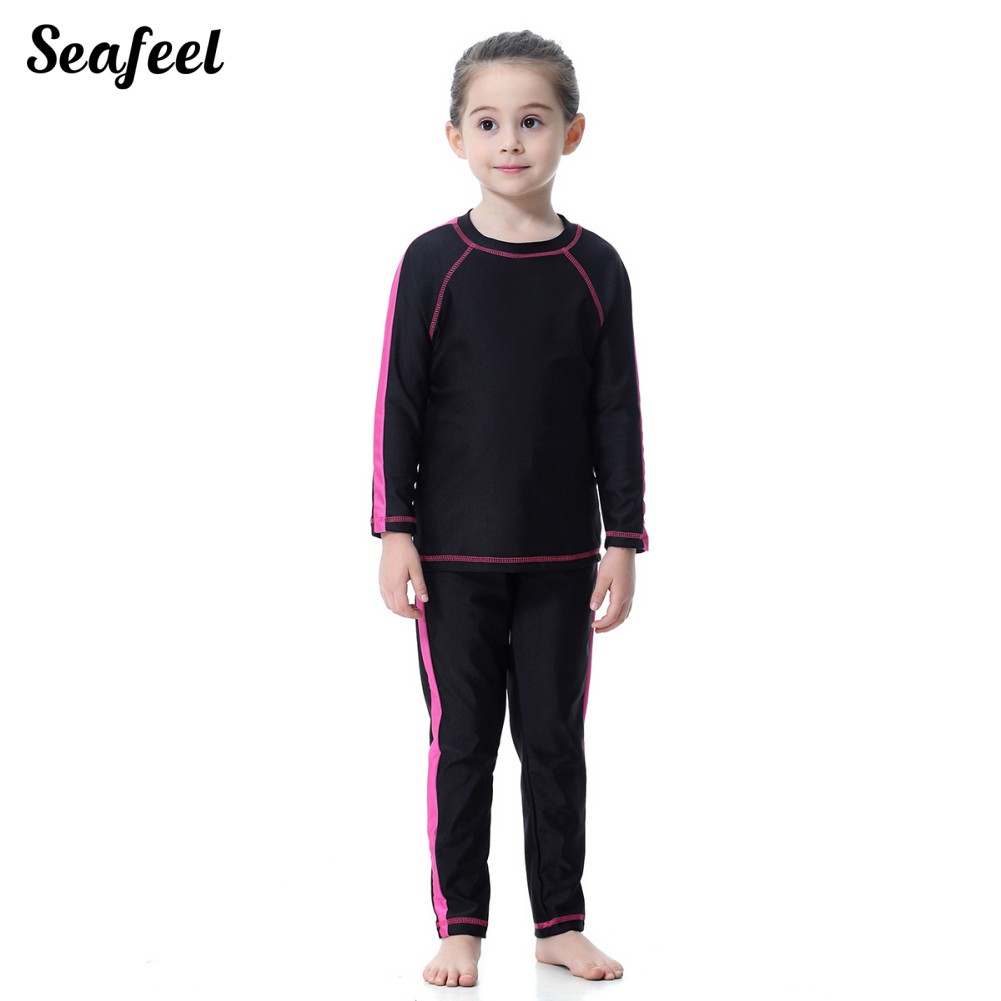 Seafeel Bộ Đồ Bơi Áo + Quần + Mũ Bơi Thoải Mái Cho Bé Gái