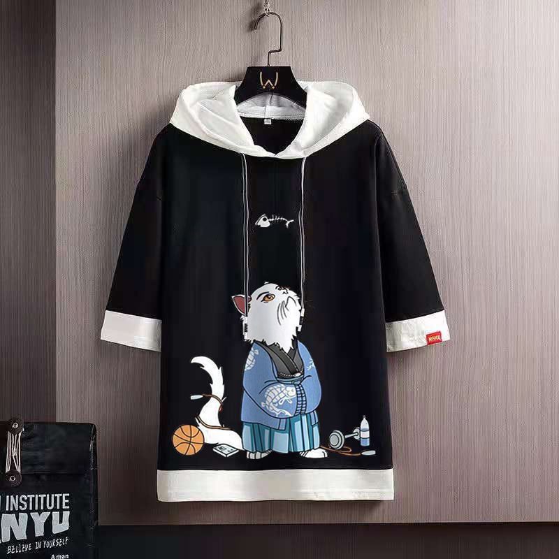 Áo Hoodie Tay Ngắn 100% Cotton Thoáng Khí In Họa Tiết Thời Trang Mùa Hè Cho Nam Size M-4Xl