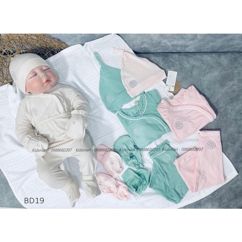 HRNEE chính hãng - Bộ sơ sinh vải modal gỗ sồi cài chéo size 0-3M, 3-6M