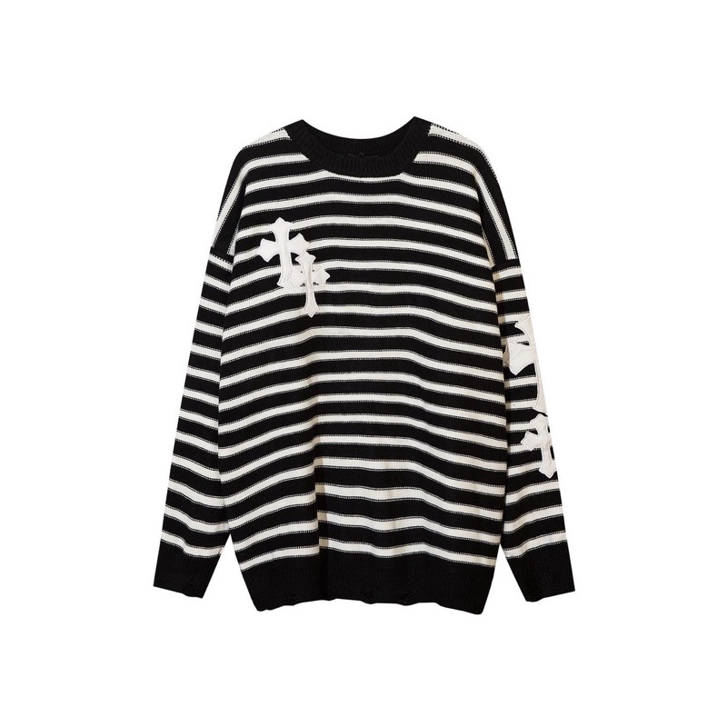 Áo len unisex White Cross Stripe Longline swt