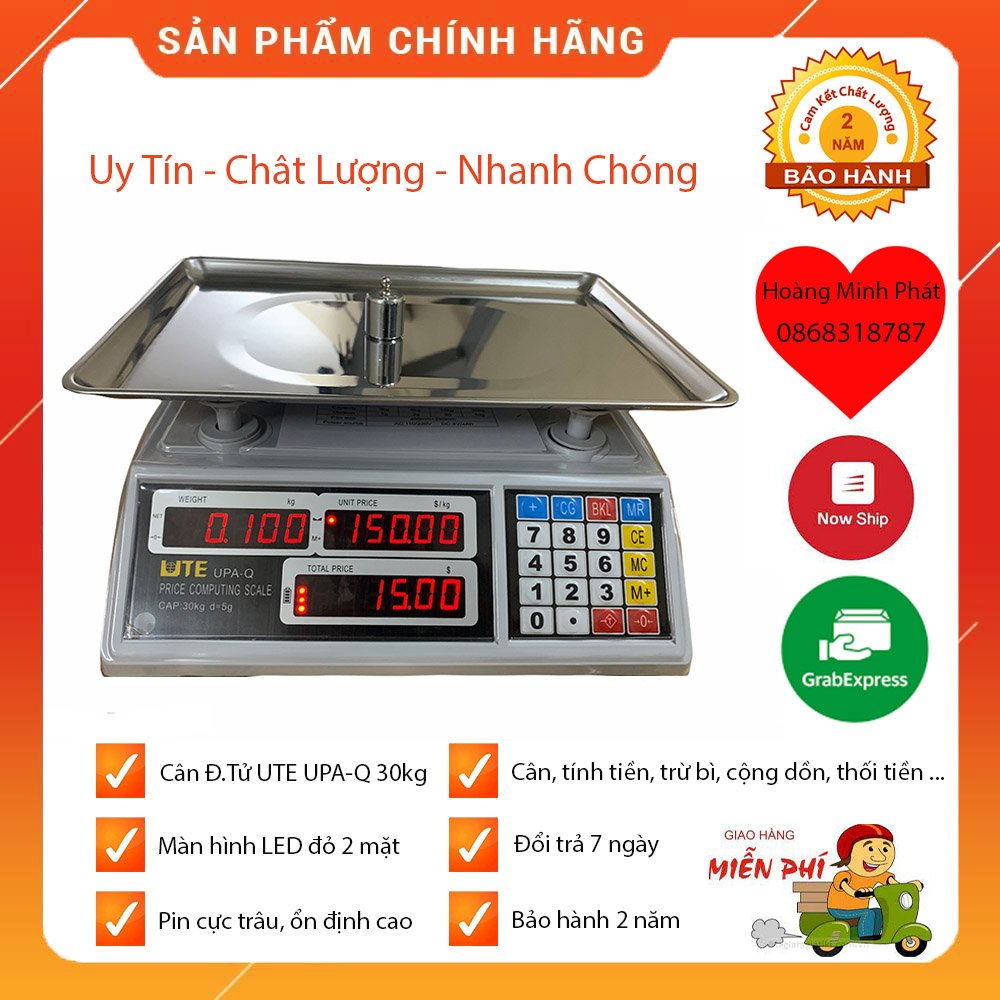 Cân điện tử tính tiền UTE UPA-Q 30kg/5g dành cho các cửa hàng hoa quả, thực phẩm, thịt, bánh kẹo