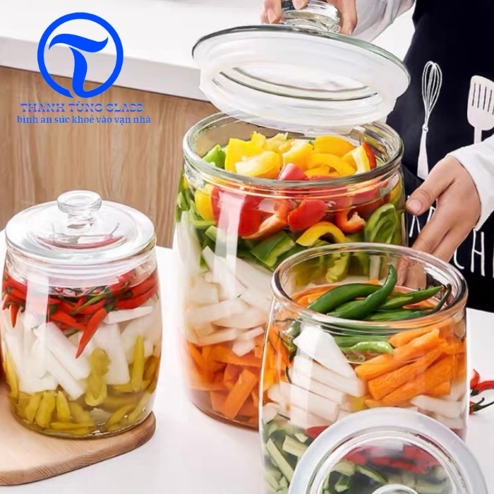 Bình thủy tinh HD12 ngâm hoa quả, ngâm sâm, muối dưa, muối cà, 2.2L & 4.2L