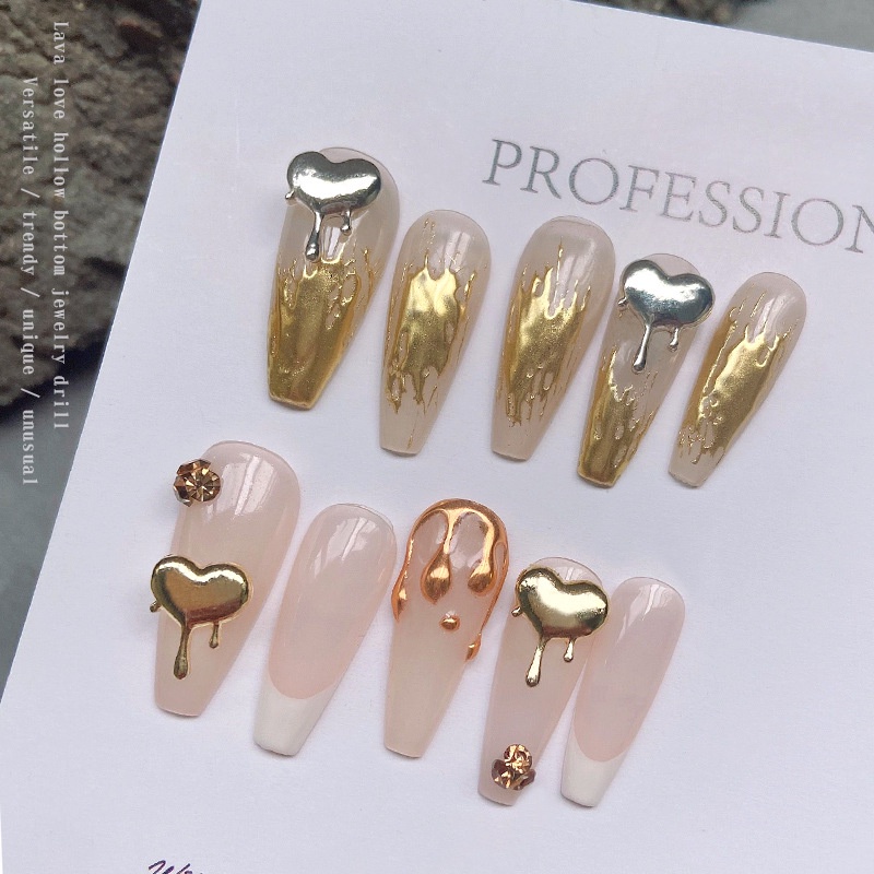 Set charm tim giọt nước kim loại túi 10 charm trang trí móng