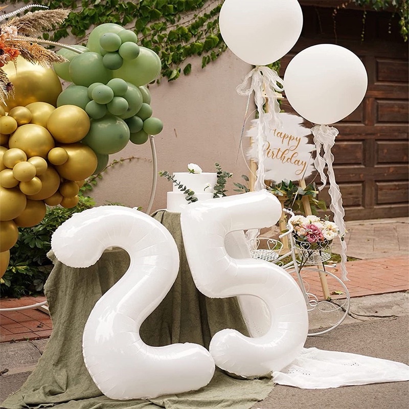 ( 80cm) Bóng số to màu trắng, đen phong cách hàn quốc trang trí sinh nhật cho bé