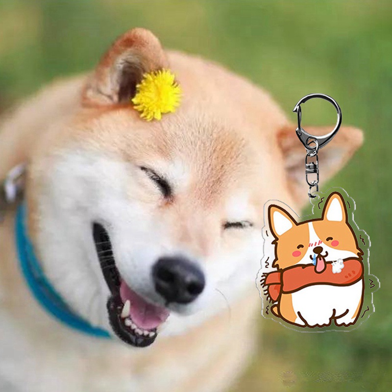 Móc khóa hai mặt hình cún hoạt hình dễ thương