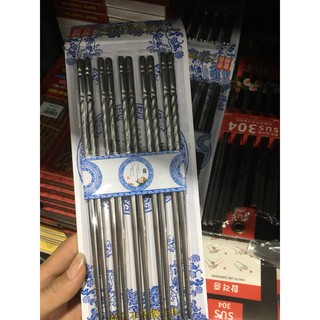 Vỉ 5 đôi đũa inox đầu xoắn