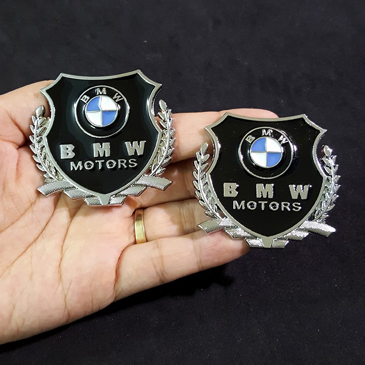 Bộ 2 miếng dán logo kim loại chữ BMW bông lúa