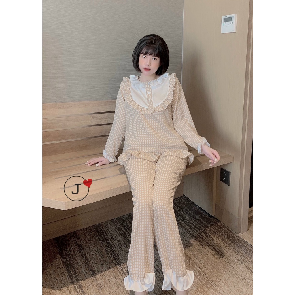 Đồ bộ Pijama - Bộ Lụa Mango Bèo Cổ Dài Tay Họa Tiết Cao Cấp ( FREE SHIP )