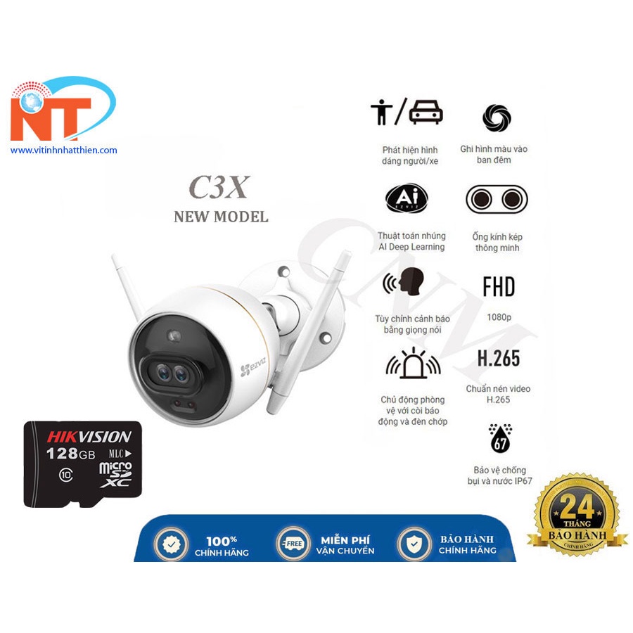 Camera IP Wifi EZVIZ C3X Bản mắt kép và Tích hợp AI theo dõi con người, đàm thoại 2 chiều, ban đêm có màu, bảo hành 24Th