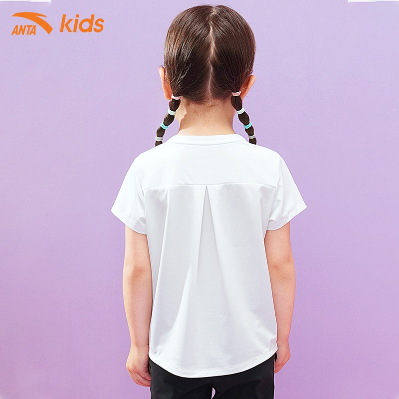 Áo phông bé gái Anta Kids W362129162, kiểu dáng thể thao, vải polyester co giãn 4 chiều