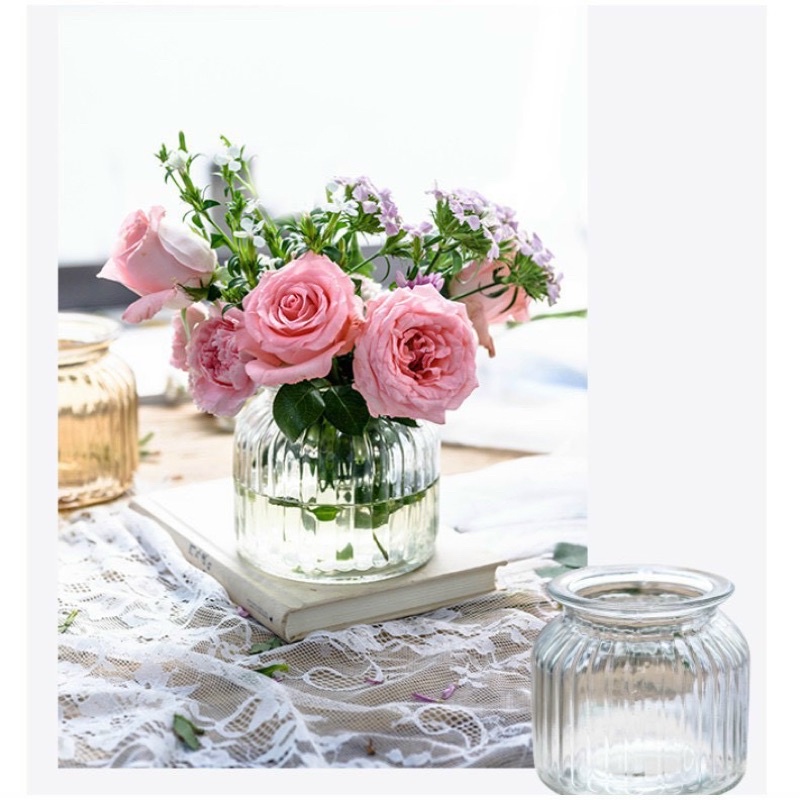 Bình hoa sọc dáng lùn xinh xắn