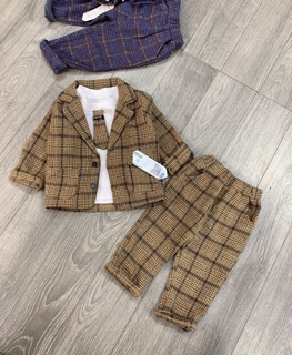BỘ VEST CAO CẤP DẠ KẺ CHO BÉ (hình thật)