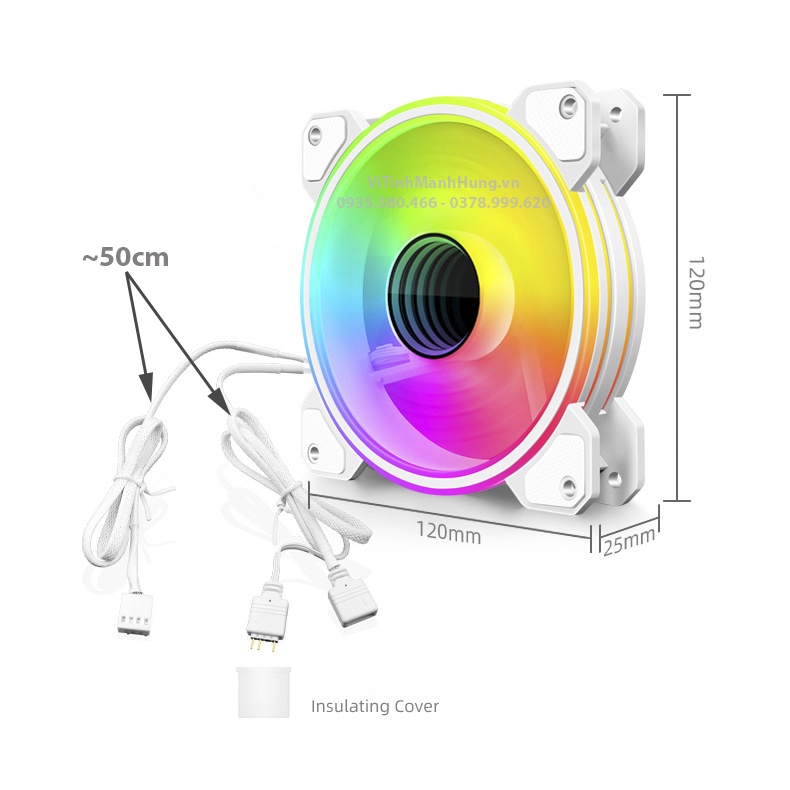 Quạt CoolMoon WF1, 4 pin PWM + 5V ARGB, 12cm, 1800rpm, Infinity Lens, Led tâm + vòng ngoài, mẫu mới 2022.