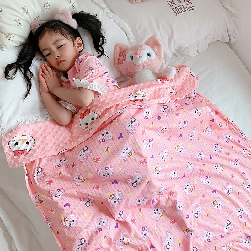 Chăn Hai Mặt Vải Cotton Thoáng Khí In Hoạt Hình Dễ Thương Cho Bé