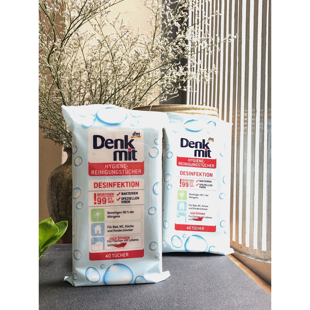 [ HÀNG ĐỨC ] Hộp 40 khăn ướt kháng khuẩn Denkmit Hygiene-Reinigungstücher Desinfektion, 40 St