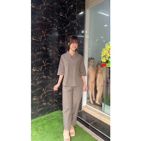 set đồ lam nữ đi chùa bigsize, đơn giản thời trang một nút