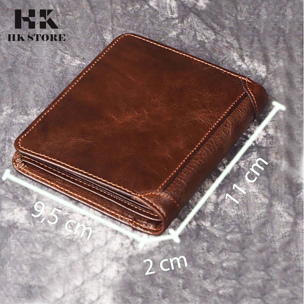 Ví nam da bò sáp 💝 HK STORE 💝 da bò thật 100% và lót da cao cấp kiểu dáng nhỏ gọn tay siêu tiện lợi phù hợp mọi lứa tu