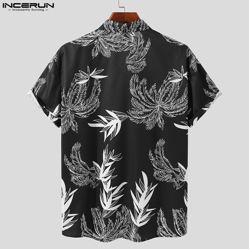 Áo sơ mi INCERUN tay ngắn cổ lật in họa tiết độc đáo thời trang trẻ trung cho nam
