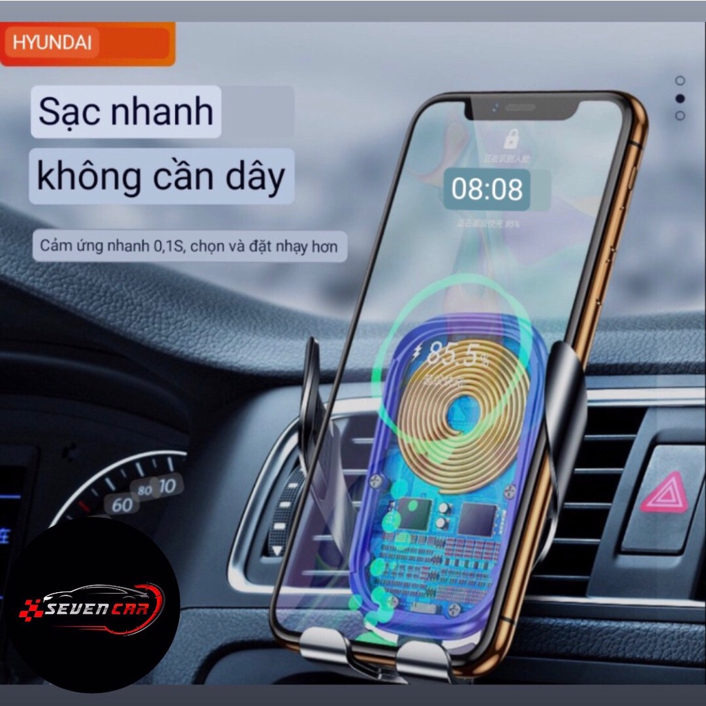 Sạc không dây HUYNDAI kèm giá đỡ điện thoại trên ô tô thế hệ mới, công nghệ sạc nhanh 10W- Sevencar