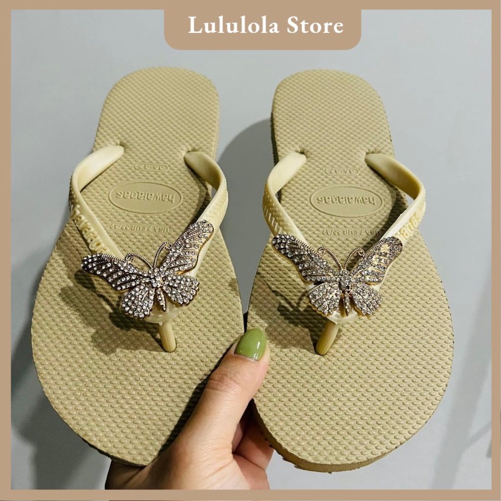 Dép Lào/Dép kẹp xốp Thái Lan Havaianas ép kèm charm ĐÁ Chất Liệu Cao Su a62