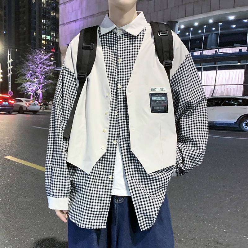 Áo sơ mi giả hai lớp phong cách hàn quốc thời trang cho nam nữ áo sơ mi nam dài tay from rộng simple dây kéo fashion  áo sơ mi trắng đen áo sơ mi kẻ sọc hàn quốc from rộng thiết kế nút