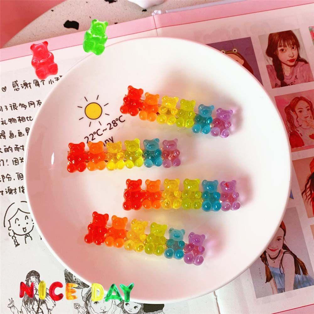 1 Kẹp Tóc Nhựa Màu Trơn Hình Gấu Dễ Thương Cho Bé Gái